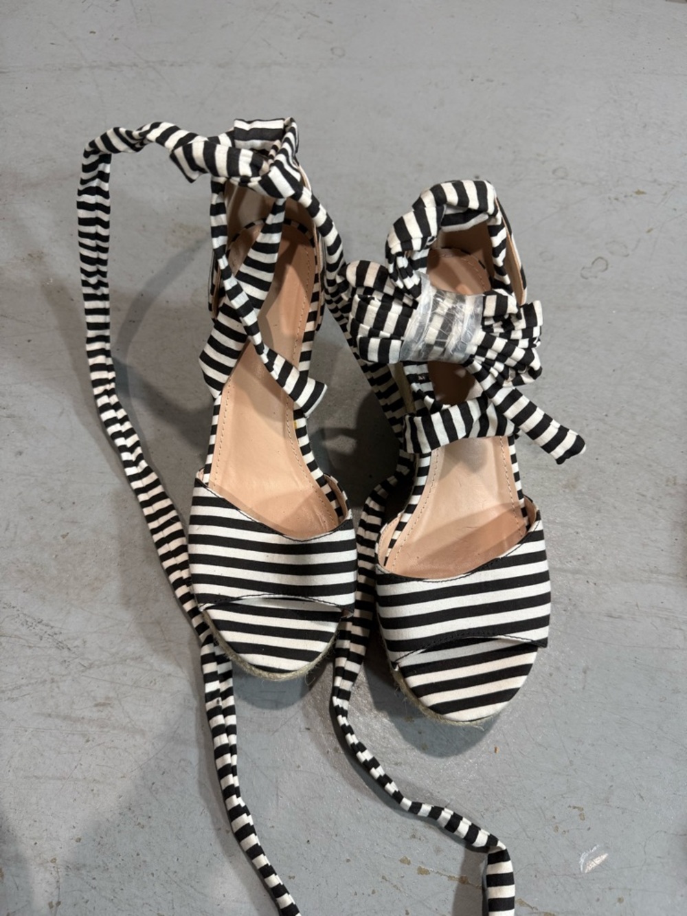 Black & White Striped Lace-Up Women’s Sandals